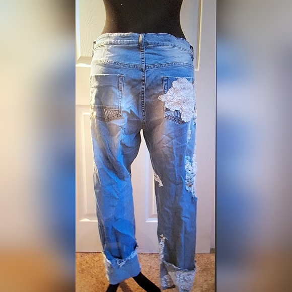CUSTOM Boho Festival Beaded Lace Destroyed Jeans - Picture 9 of 9